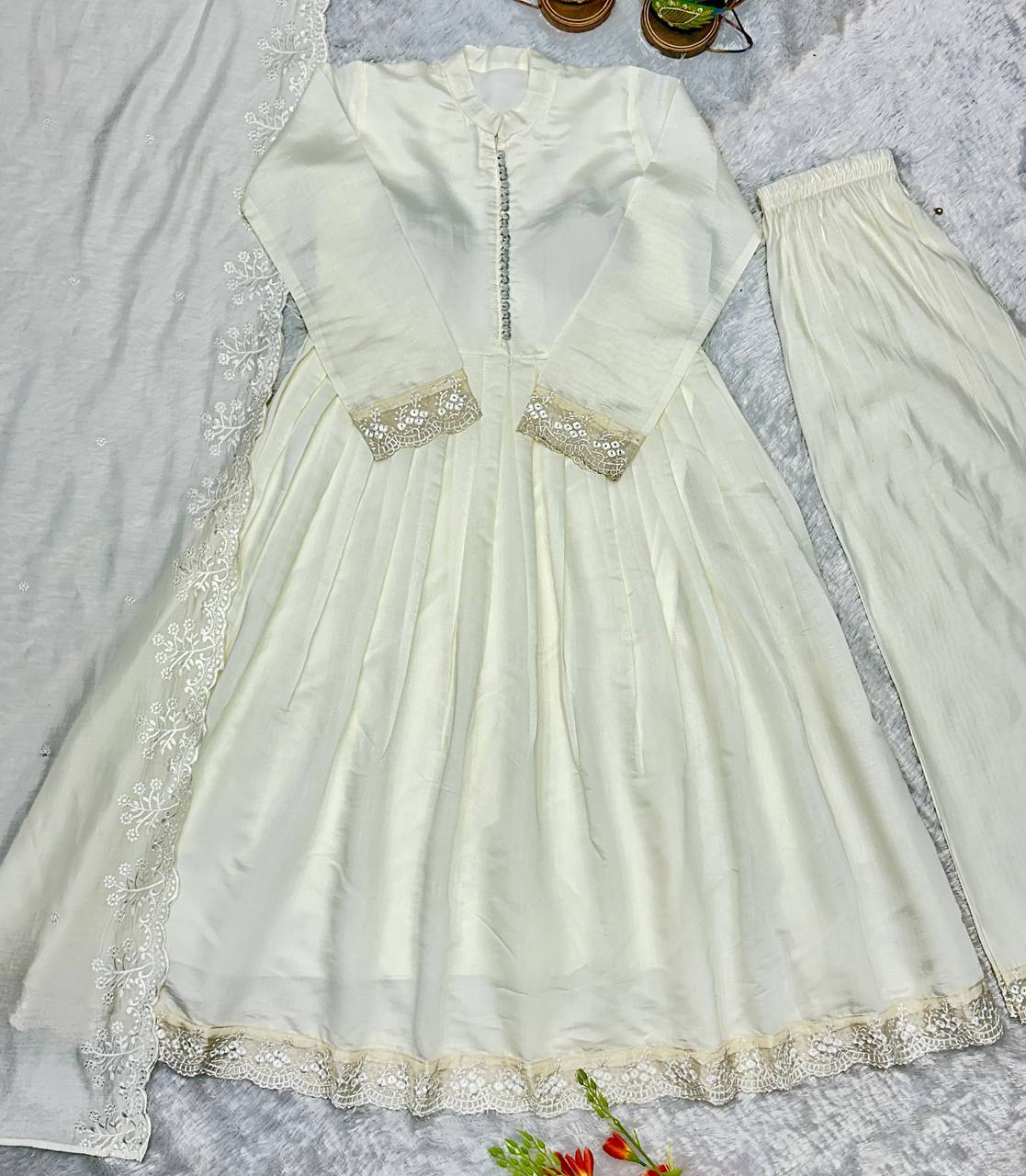 Elegant Premium Look White Anarkali Suit Set with Dupatta