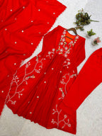 Trendy Festive Embroidery Mul Chanderi Anarkali Suit Set