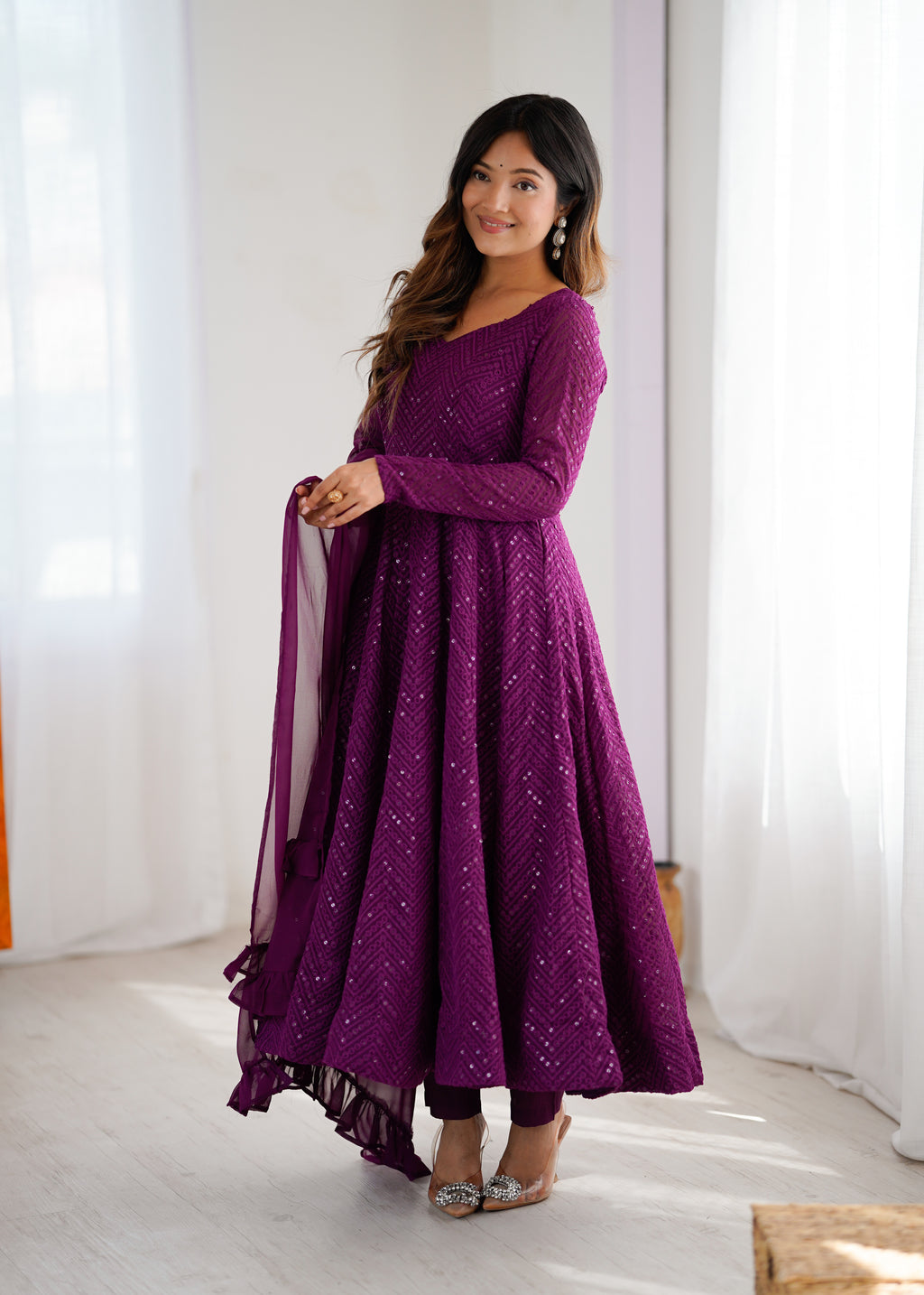 Premium Embroidered Soft Fox Georgette Anarkali Suit Set with Dupatta