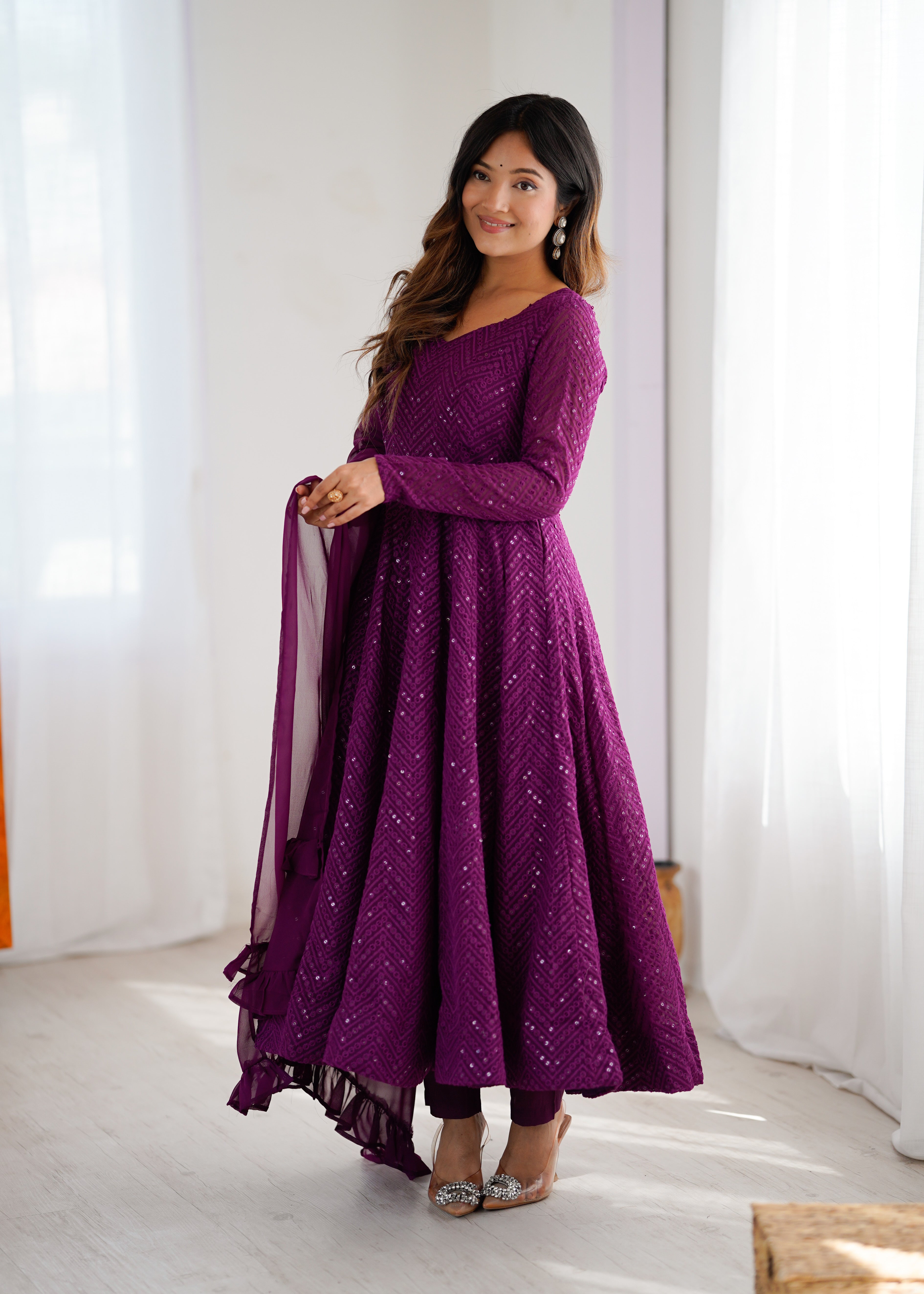 Premium Embroidered Soft Fox Georgette Anarkali Suit Set with Dupatta