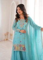 Very Attractive Crunchy Silk Straight Kurta Palazzo Set with Dupatta