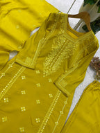 Festive Trendy Yallow Roman Silk Embroidered Suit Set