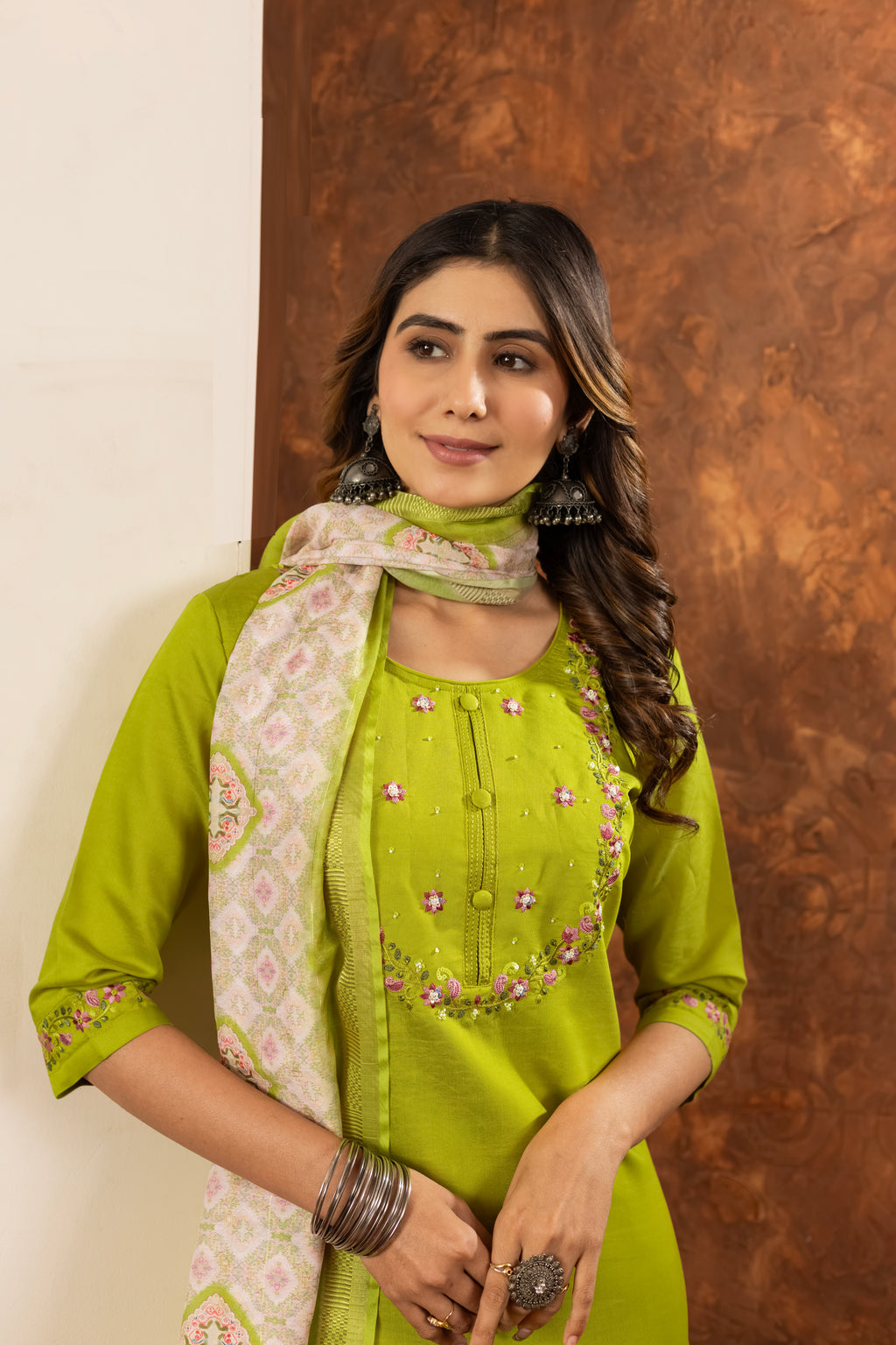Women’s Marina Silk Embroidered Straight Suit Set