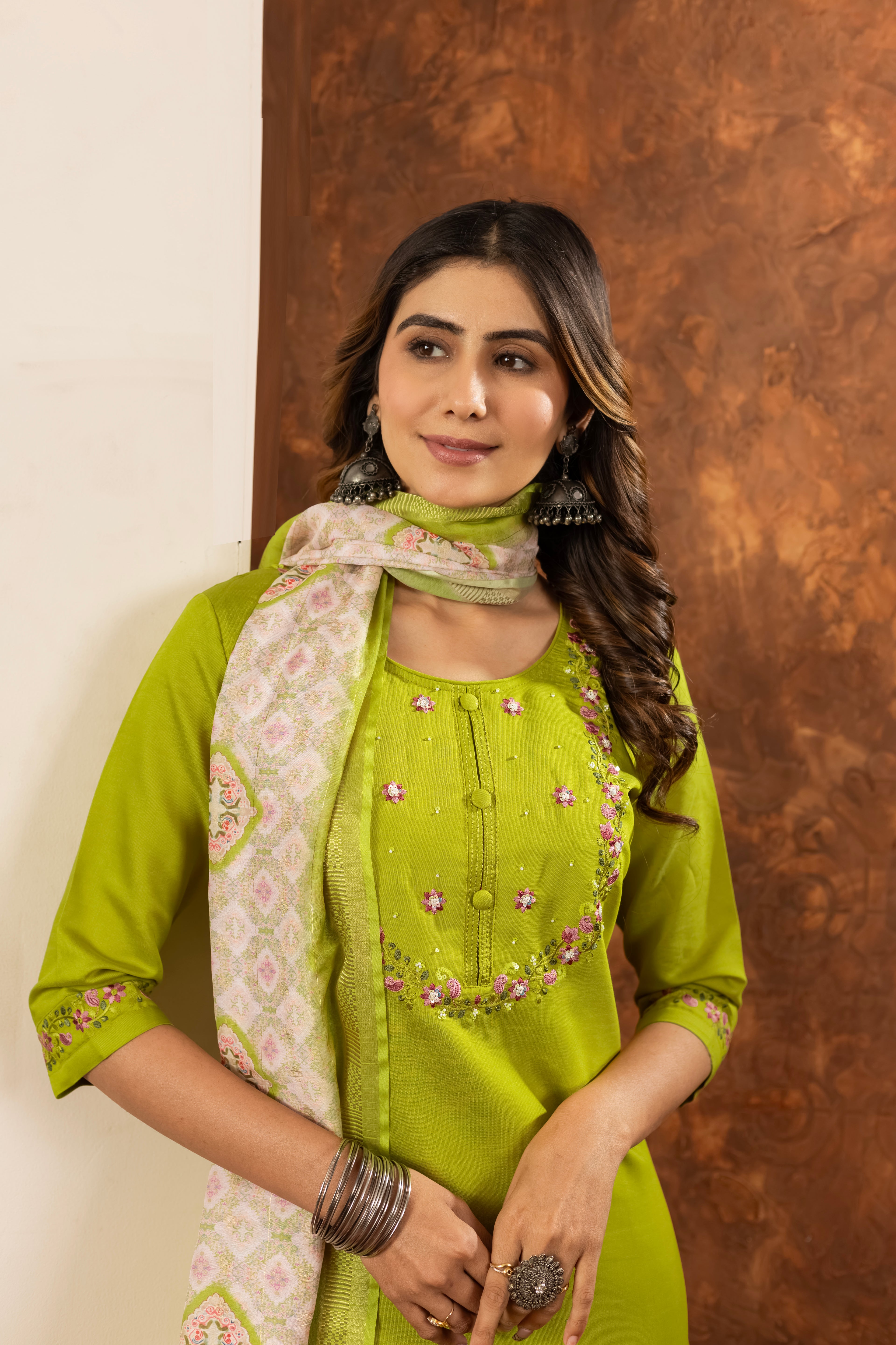 Women’s Marina Silk Embroidered Straight Suit Set