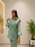 Very Beautiful Sage Green Salsa Silk HandWork Co-Ord Set