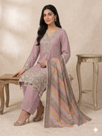 Elegant Star Georgette Embroidered Salwar Suit with Multicolor Chevron Dupatta