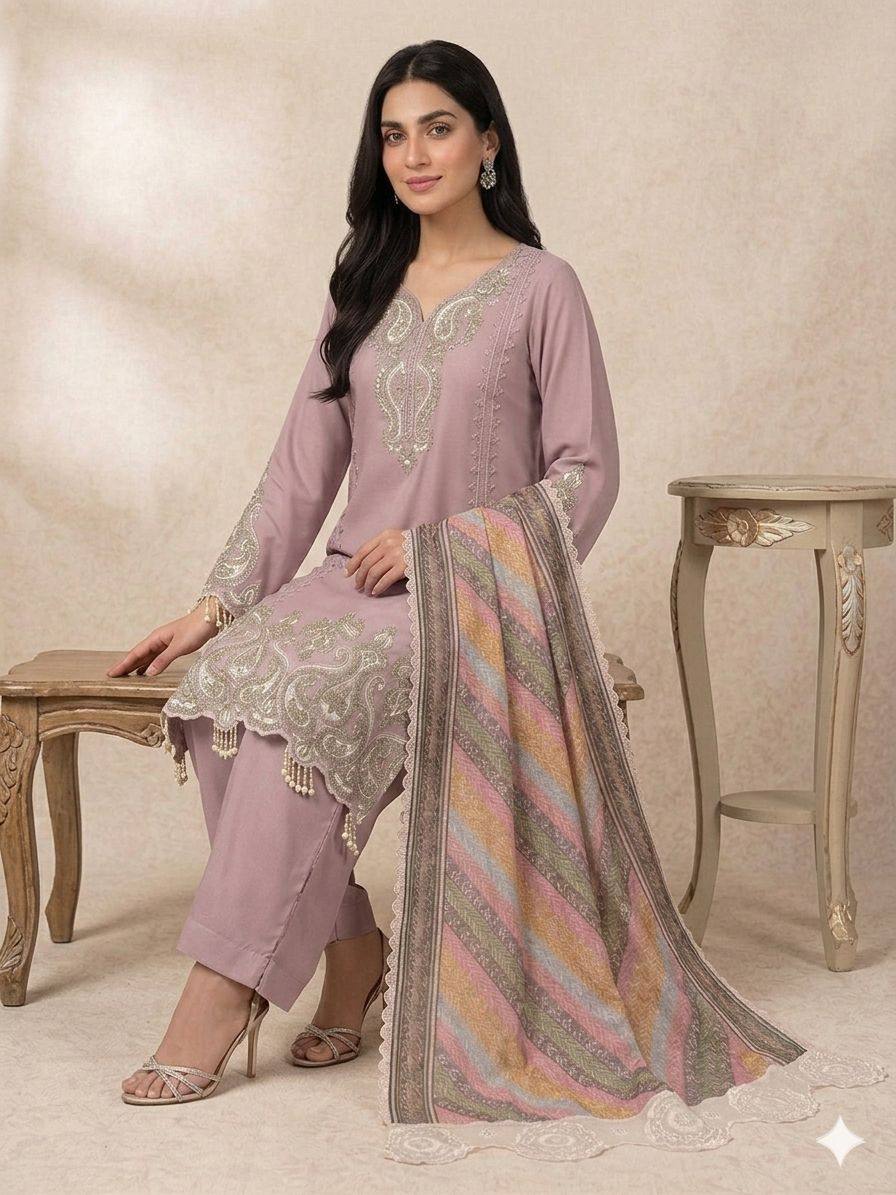 Elegant Star Georgette Embroidered Salwar Suit with Multicolor Chevron Dupatta