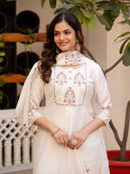 Very Attractive White Pure Viscose Mango Silk Suit Set