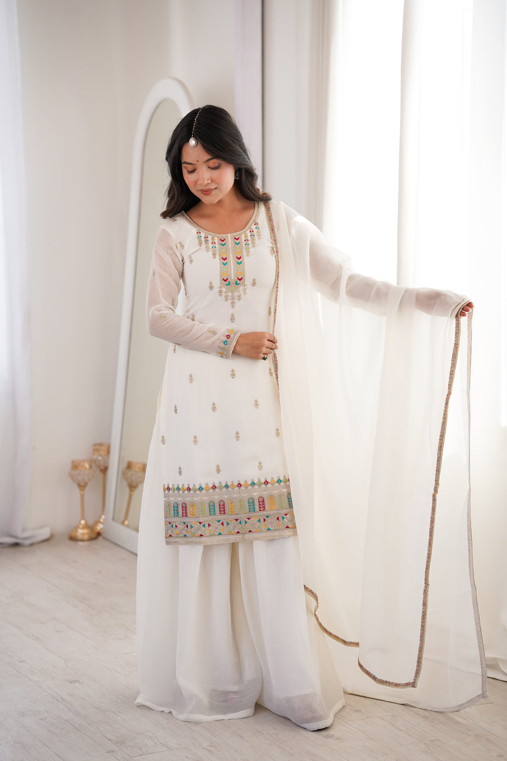 Premium Crunchy Silk Straight Kurta Palazzo Set with Dupatta