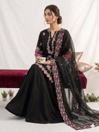 New Designer Black Crape Silk Embroidered Sharara Suit Set with Organza Dupatta