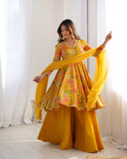Sunshine Bloom Printed Roman Silk Kurta Palazzo Set with Dupatta