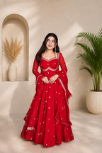 Neha Elegant Red Faux Georgette Anarkali Suit Set