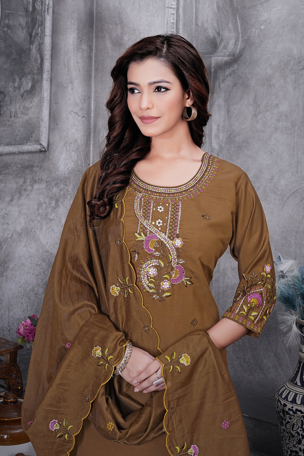 Premium Roman Silk Traditional Women’s Suit Set