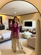 Very Attractive Magenta Floral Embroidered French Crepe Tunic Set