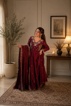 New Designer Vichitra Silk Embroidered Anarkali Suit Set