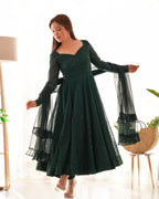 Emerald Grace Soft Georgette Silk Anarkali Suit Set with Ruffle Dupatta