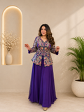 Festive Designer Royal Purple Georgette Indo-Western Set