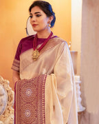 DESIGNER KANJIVARAM SILK SAREE WITH RICH GOLDEN ZARI WEAVING PALLU & BORDER WITH DESIGNER PURE SILK BLOUES
