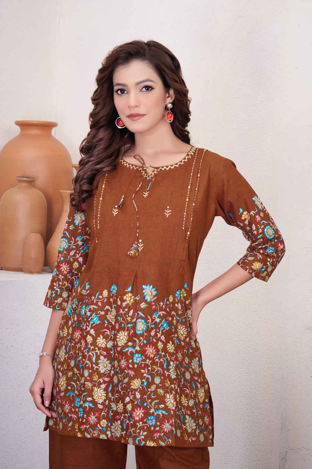 Elegant Rust Designer Pure Cotton Co-ord Set
