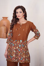 Elegant Rust Designer Pure Cotton Co-ord Set