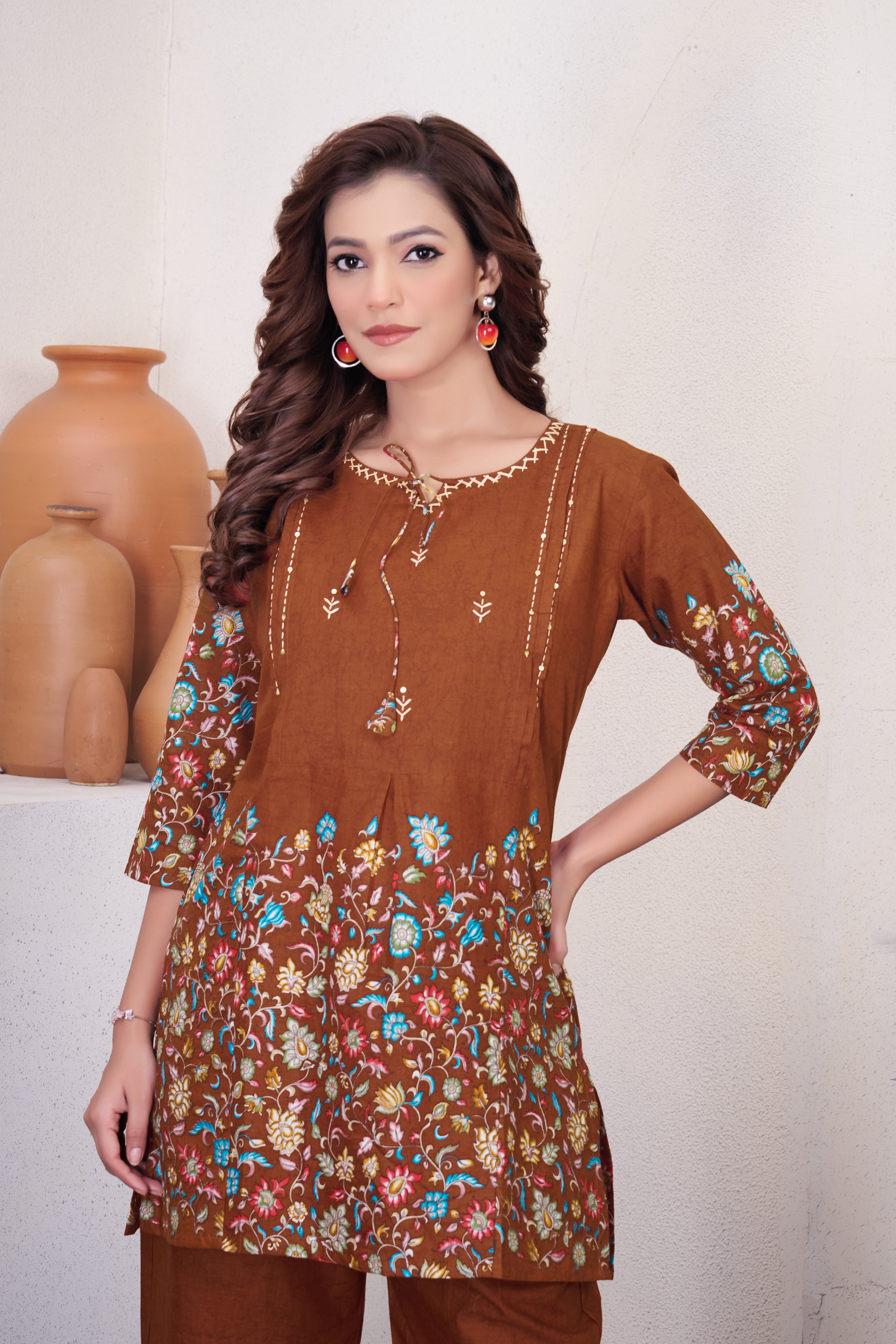 Elegant Rust Designer Pure Cotton Co-ord Set