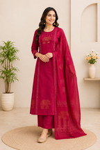 Very Beautiful Magenta Pure Cotton Suit  Set With Real Mirror Work