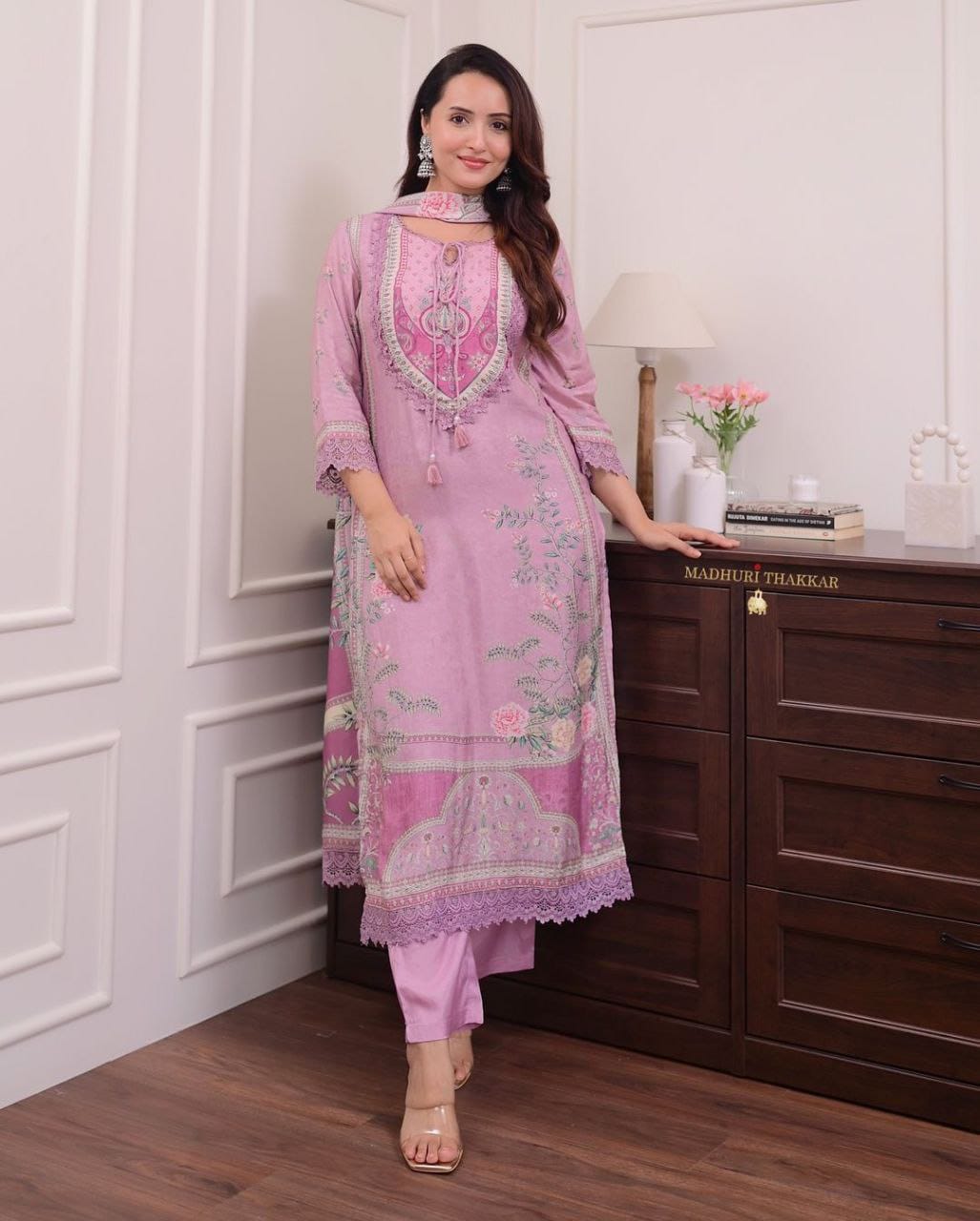 Festive Printed Hand Embroidery Soft Muslin Suit Set