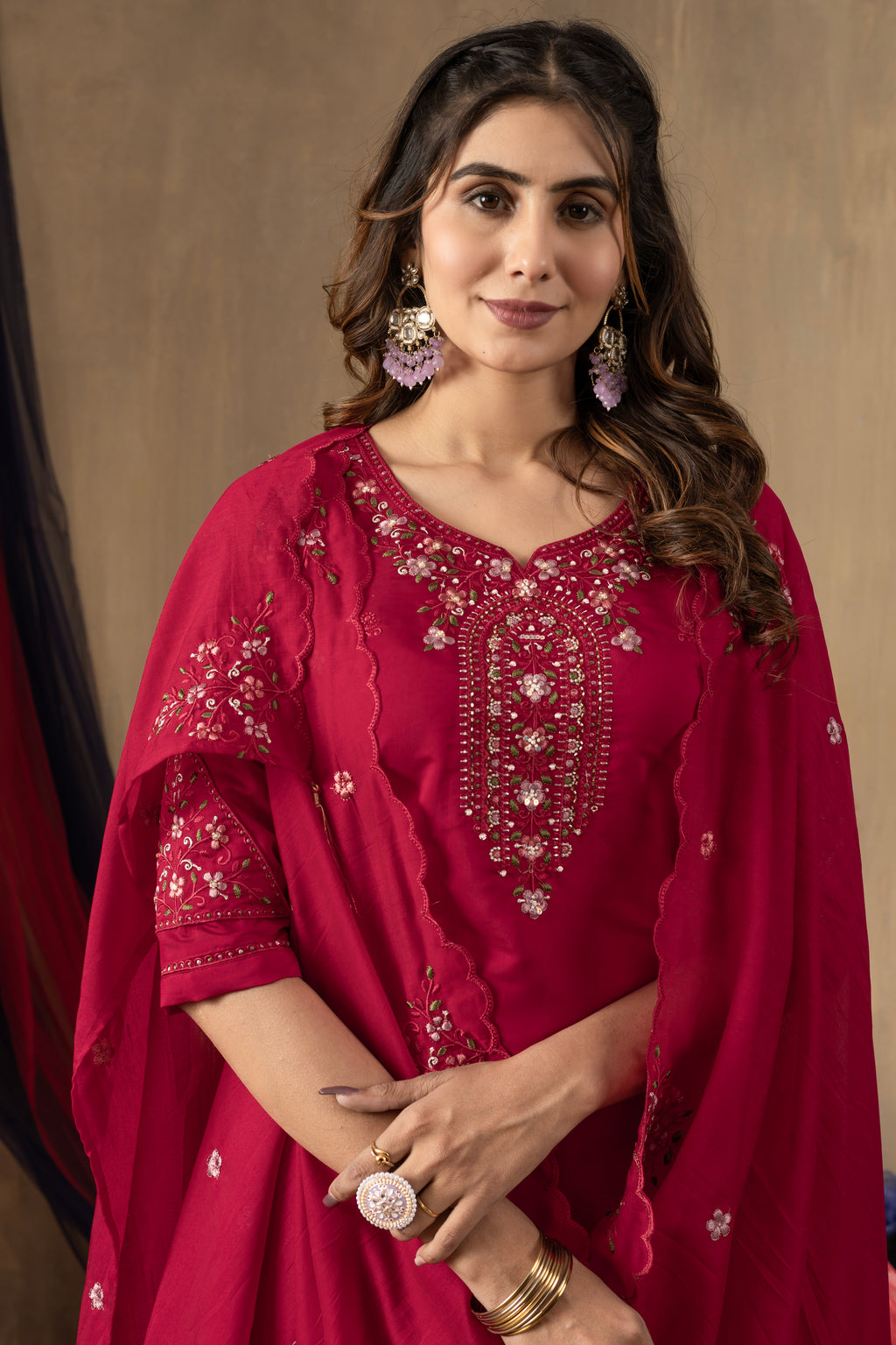 Premium Roman Silk Multi Embroidered Suit Set