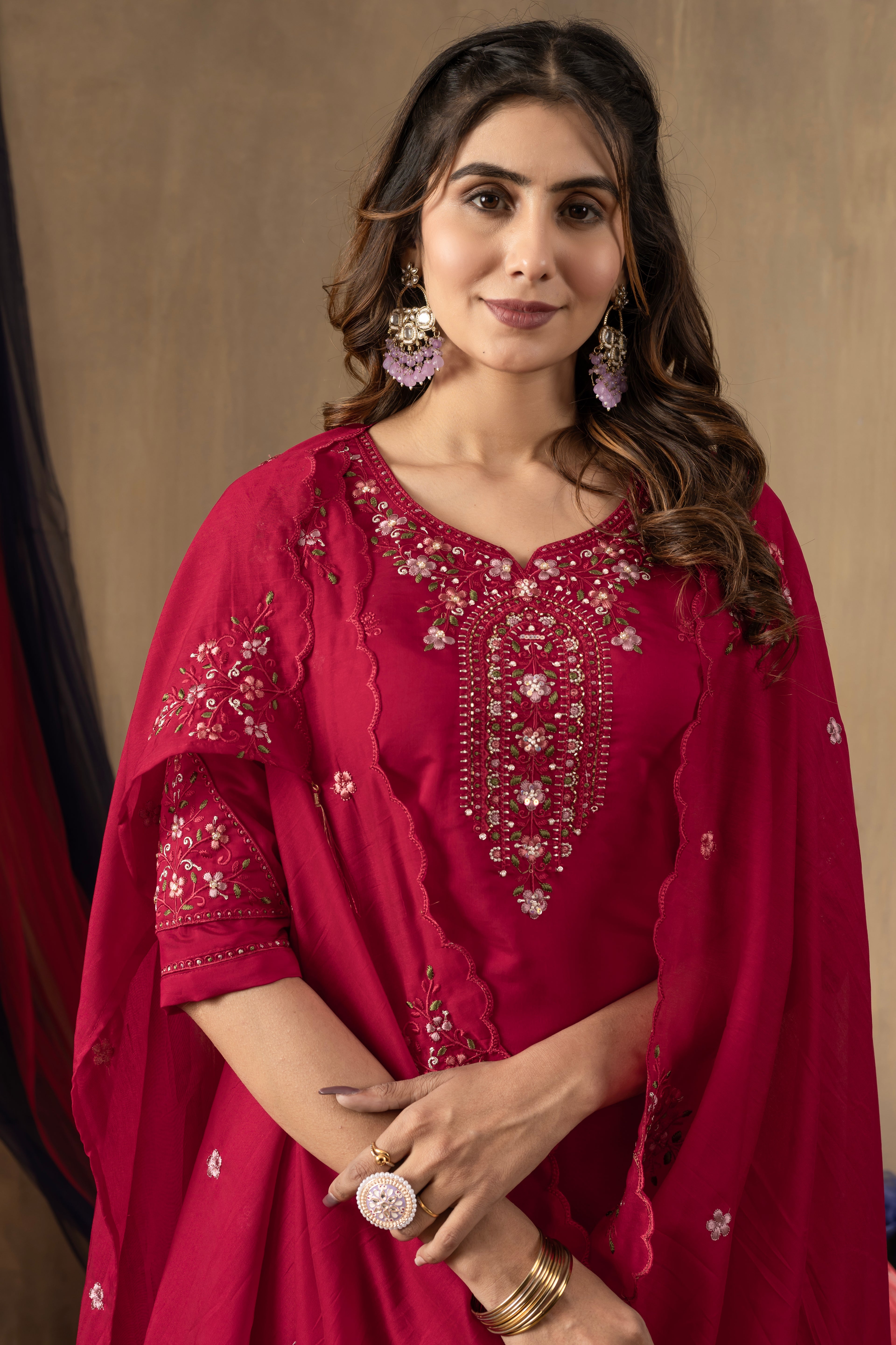 Premium Roman Silk Multi Embroidered Suit Set