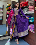 MOST ATTRACTIVE BANANA SILK ANARKALI STYLE SUIT SET