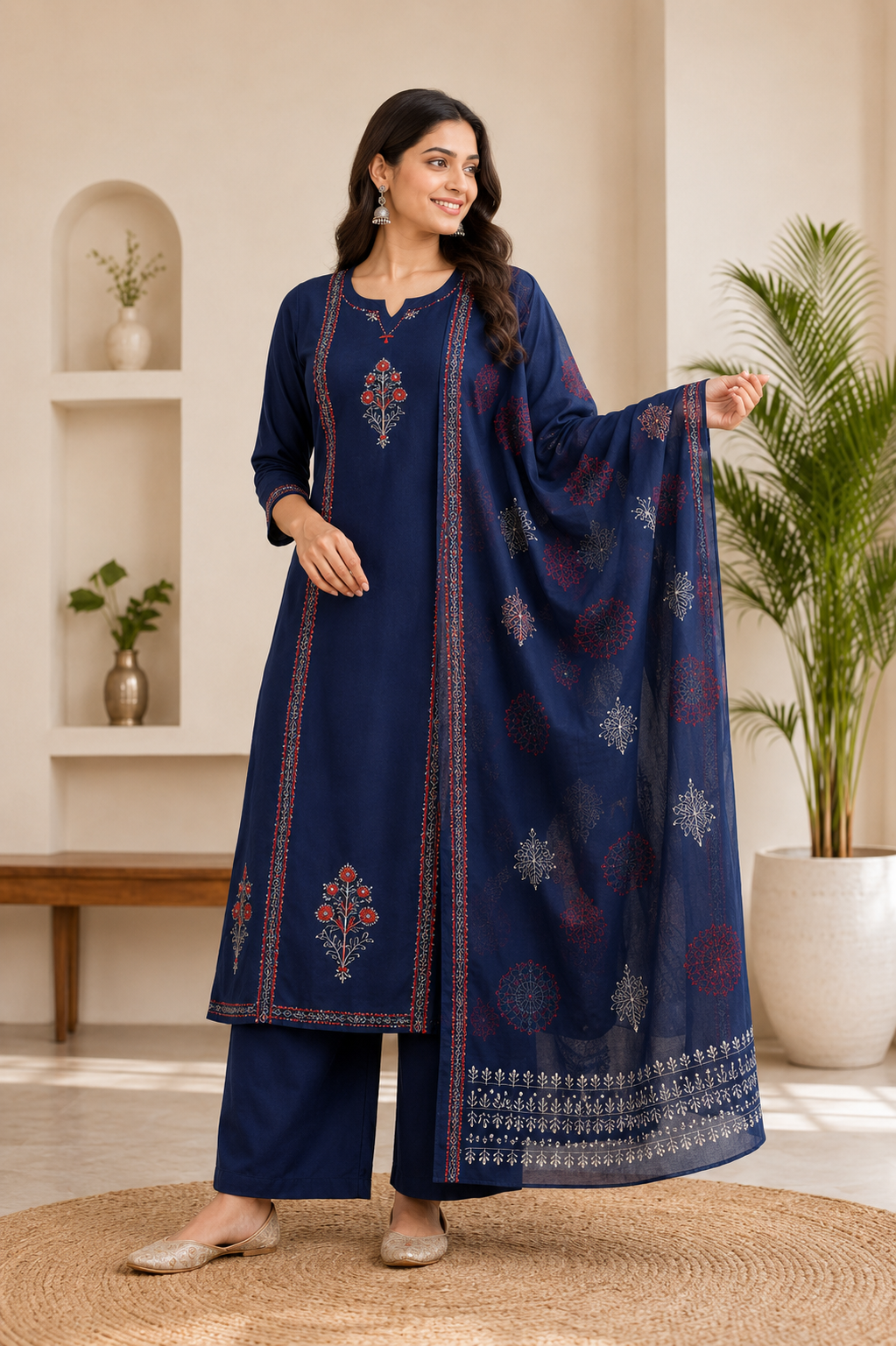Very Attractive Blue Pure Cotton Hand Block Print Suit Set