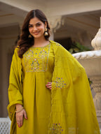 Luxury Pure Viscose Mango Silk Floral Embroidered Suit Set