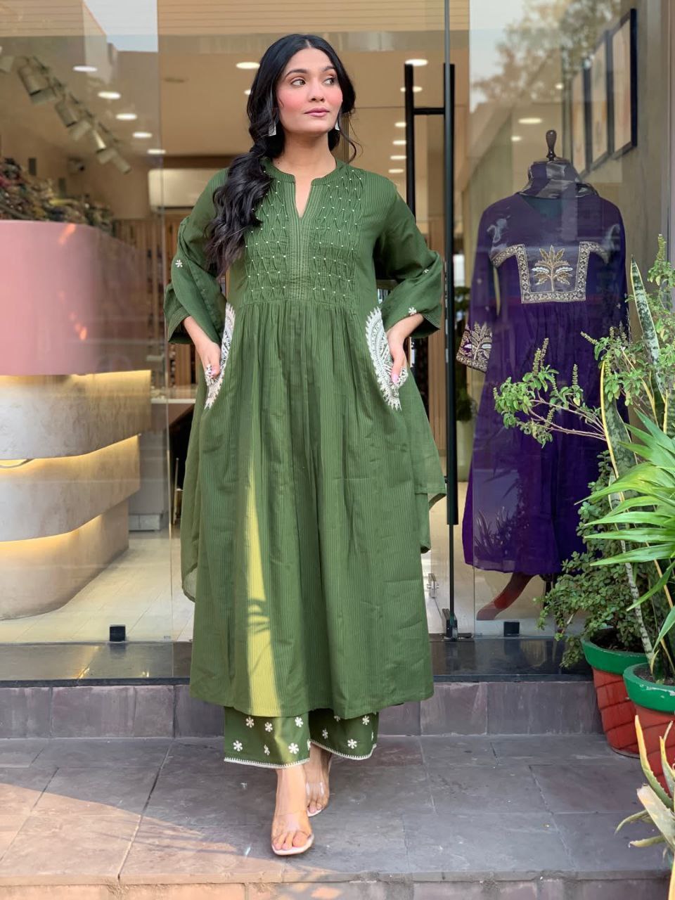 VERY GRACEFUL PURE MUL COTTON EMBROIDERY SUIT SET