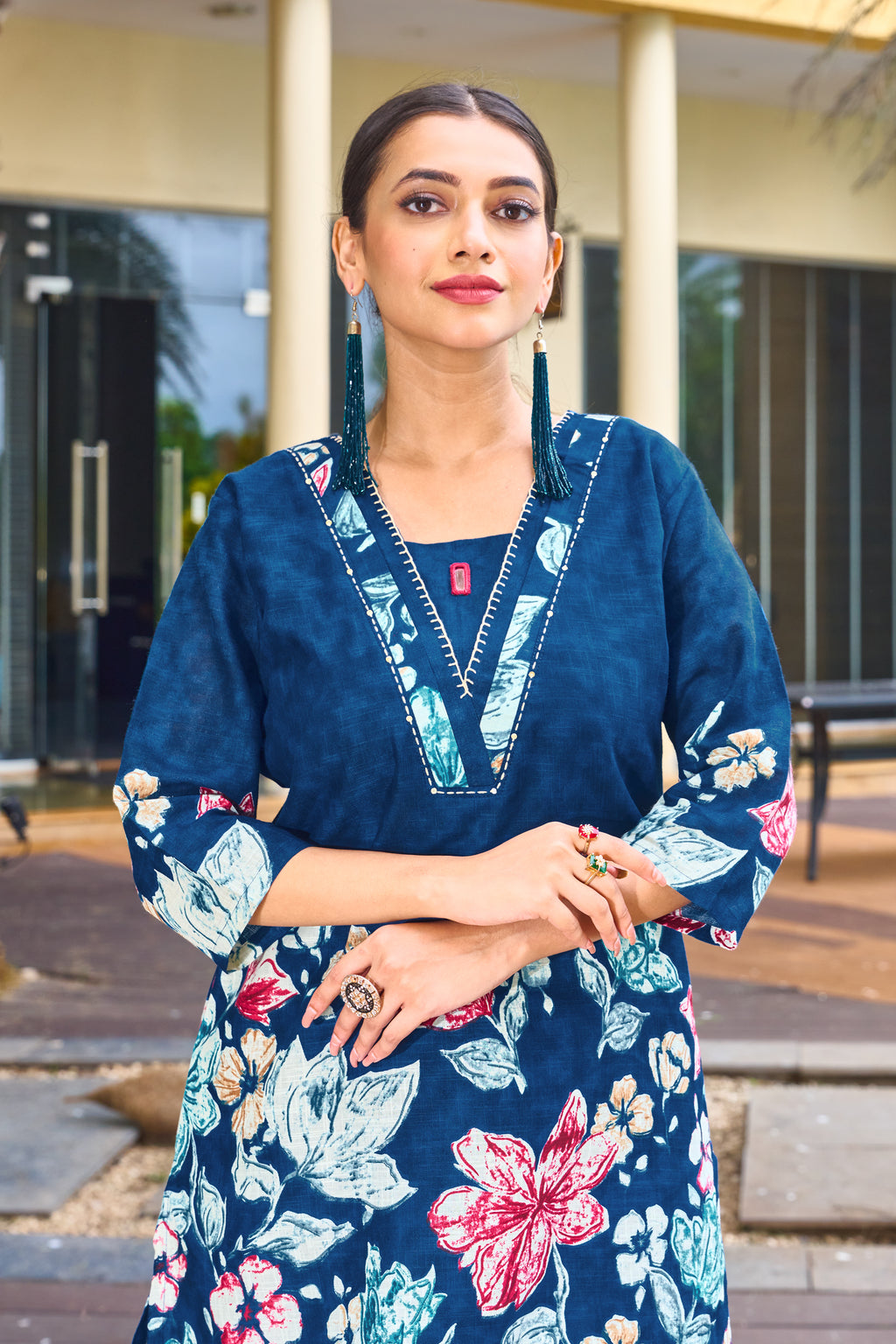 Premium Blue Pure Cotton Floral Co-ords Set