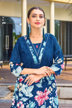 Premium Blue Pure Cotton Floral Co-ords Set