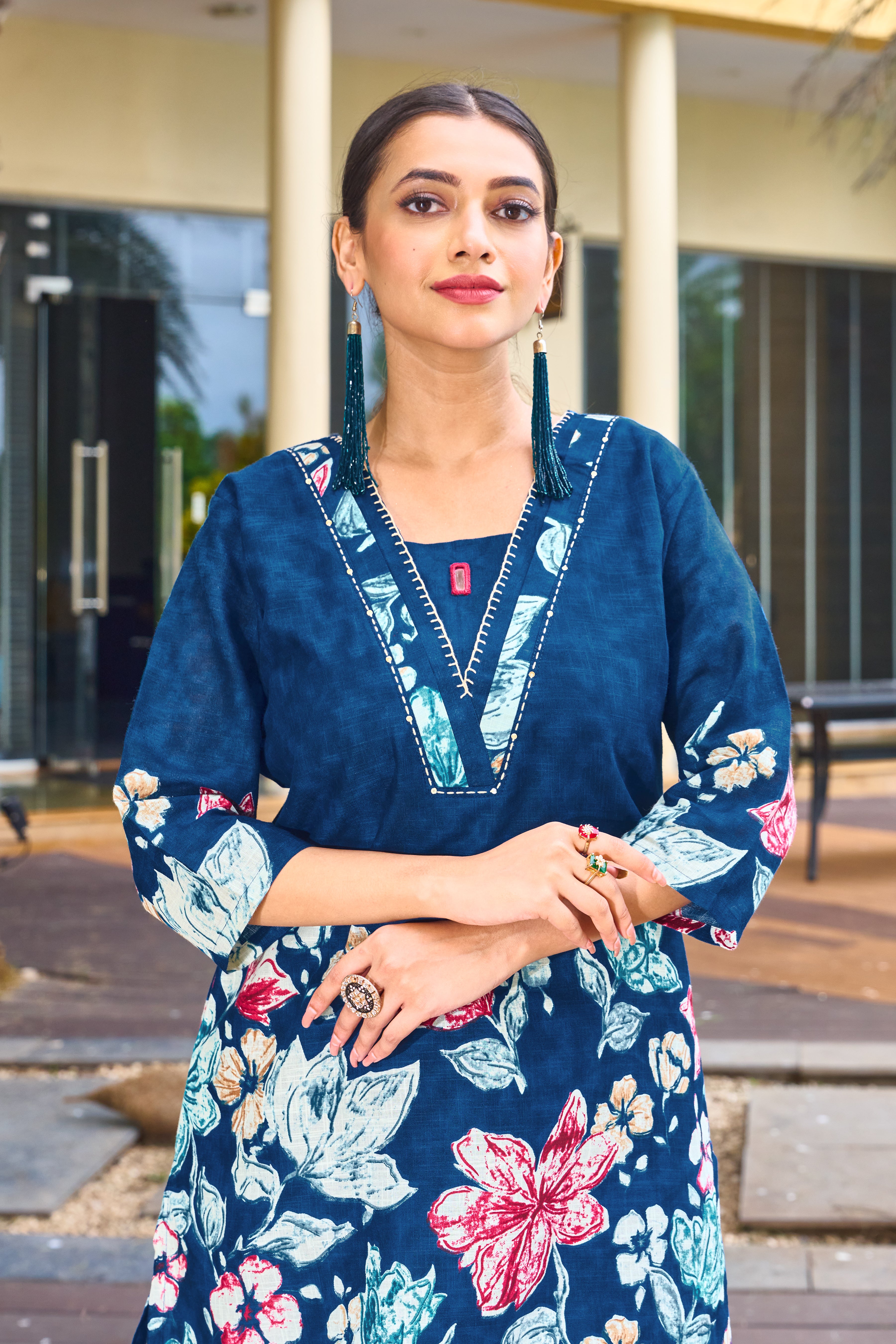 Premium Blue Pure Cotton Floral Co-ords Set