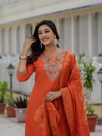 Women’s Orange Roman Silk Party Wear Suit Set