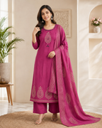 Catchy Rouge Pure Cotton Suit Set With Mirror Hand Work