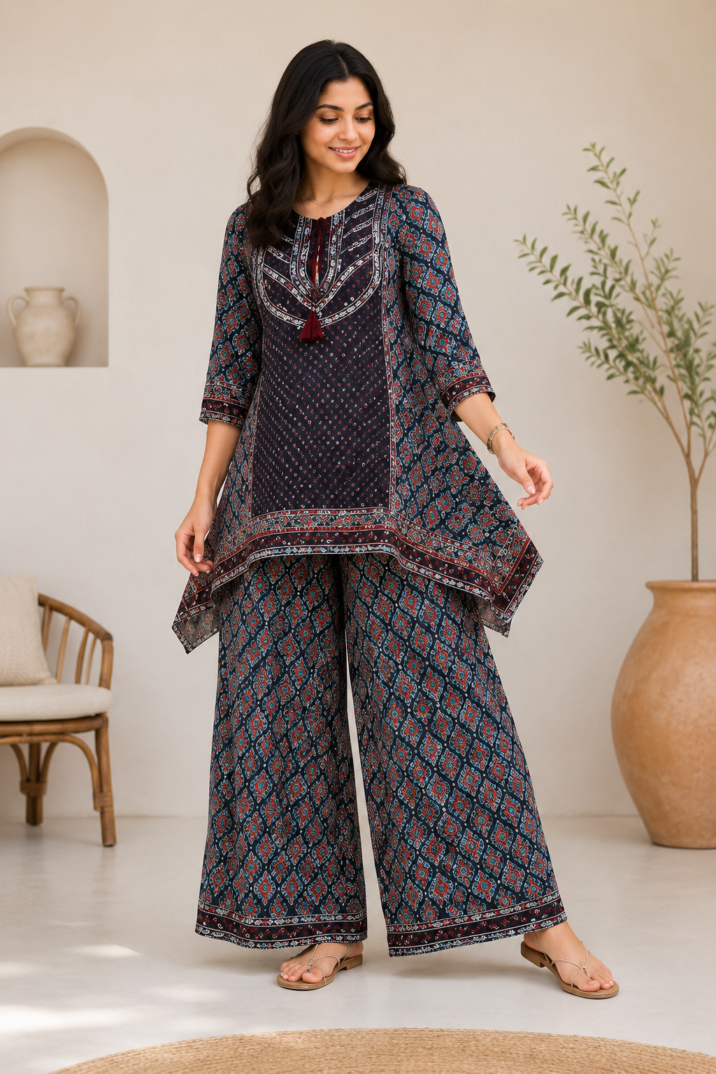 Premium Black Printed Natural Crepe Co-Ord Set