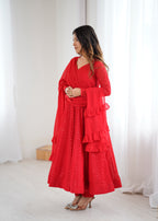 Designer Embroidered Soft Fox Georgette Anarkali Suit Set with Dupatta