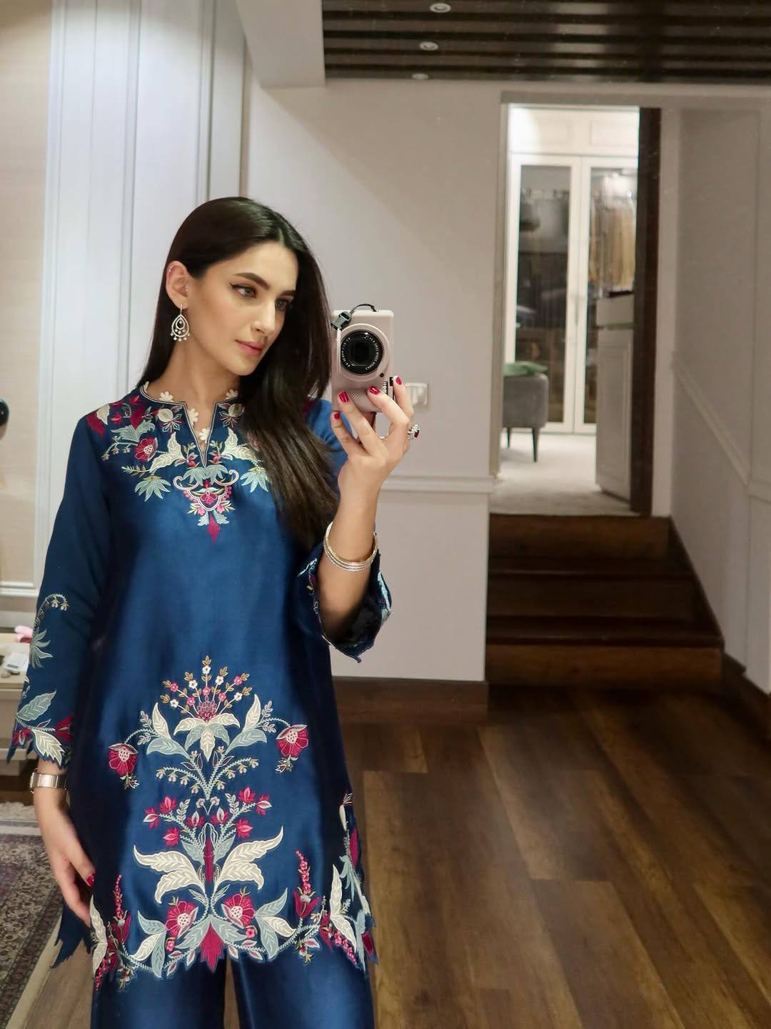 Premium Teal Blue French Crepe Embroidered Co-ord Set