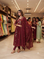 New Designer Festive Embroidery Mul Chanderi Anarkali Suit Set