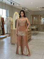 Elegant Brown Sequin Embroidery Coss Moss Sharara Suit Set