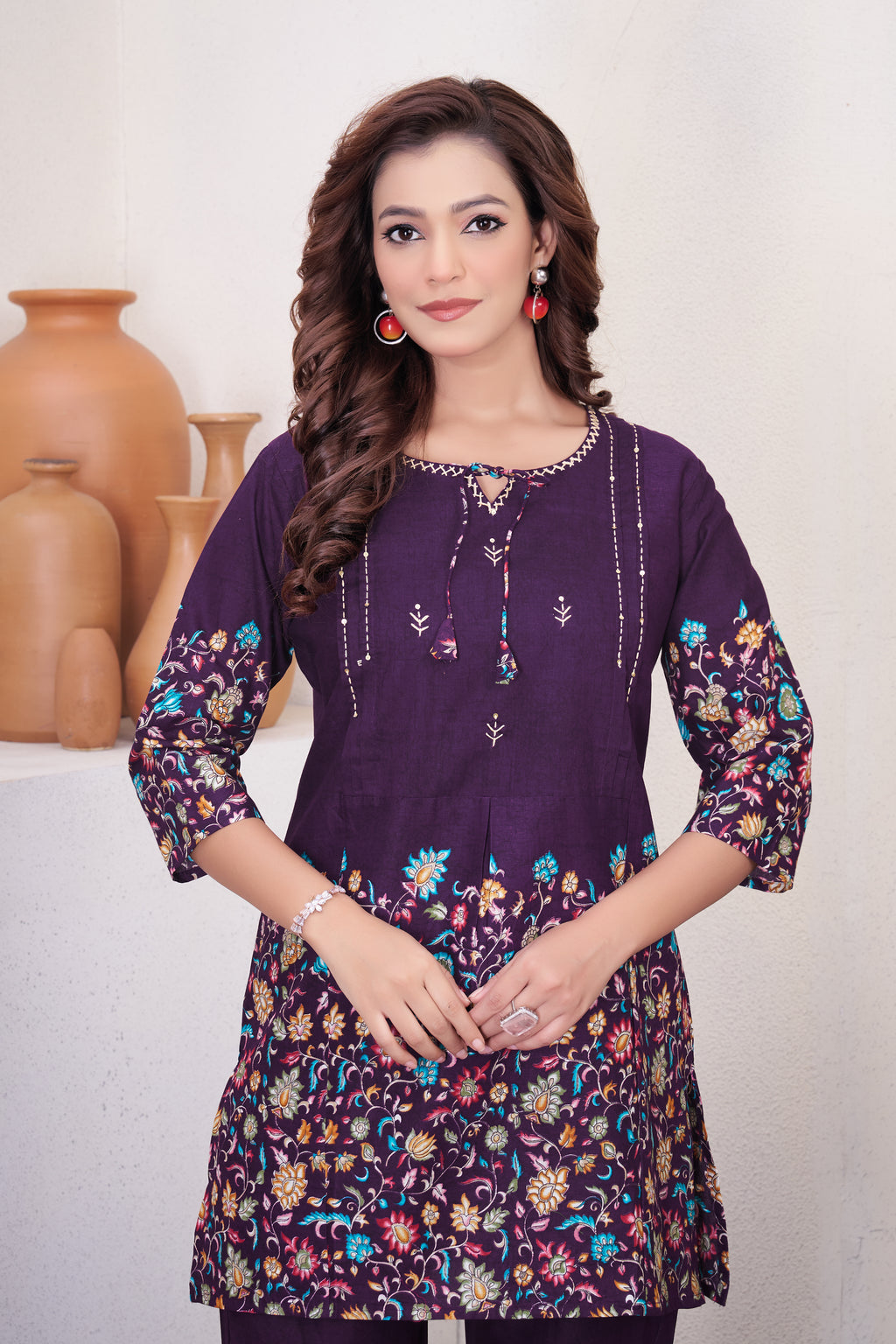 Attractive Wine Designer Pure Cotton Co-ord Set