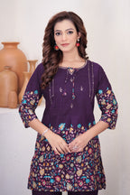 Attractive Wine Designer Pure Cotton Co-ord Set