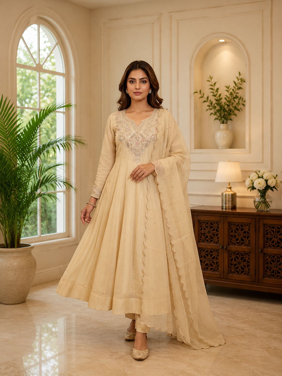 Very Beautiful Festive Sequence Embroidered Coss Moss Anarkali Suit Set