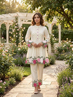 Premium Roman Silk Floral Embroidered Co-ord Suit Set