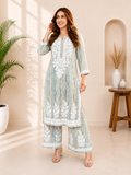 Very Attractive Multi Striped Rayon Embroidery Chikankari Suit Set
