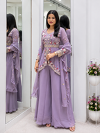 Very Beautiful Lavender Rangoli Silk Embroidered Suit Set