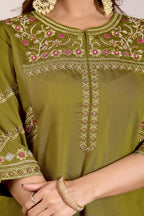 Elegant Mehndi Green Viscose Mango Silk Anarkali Kurti Set